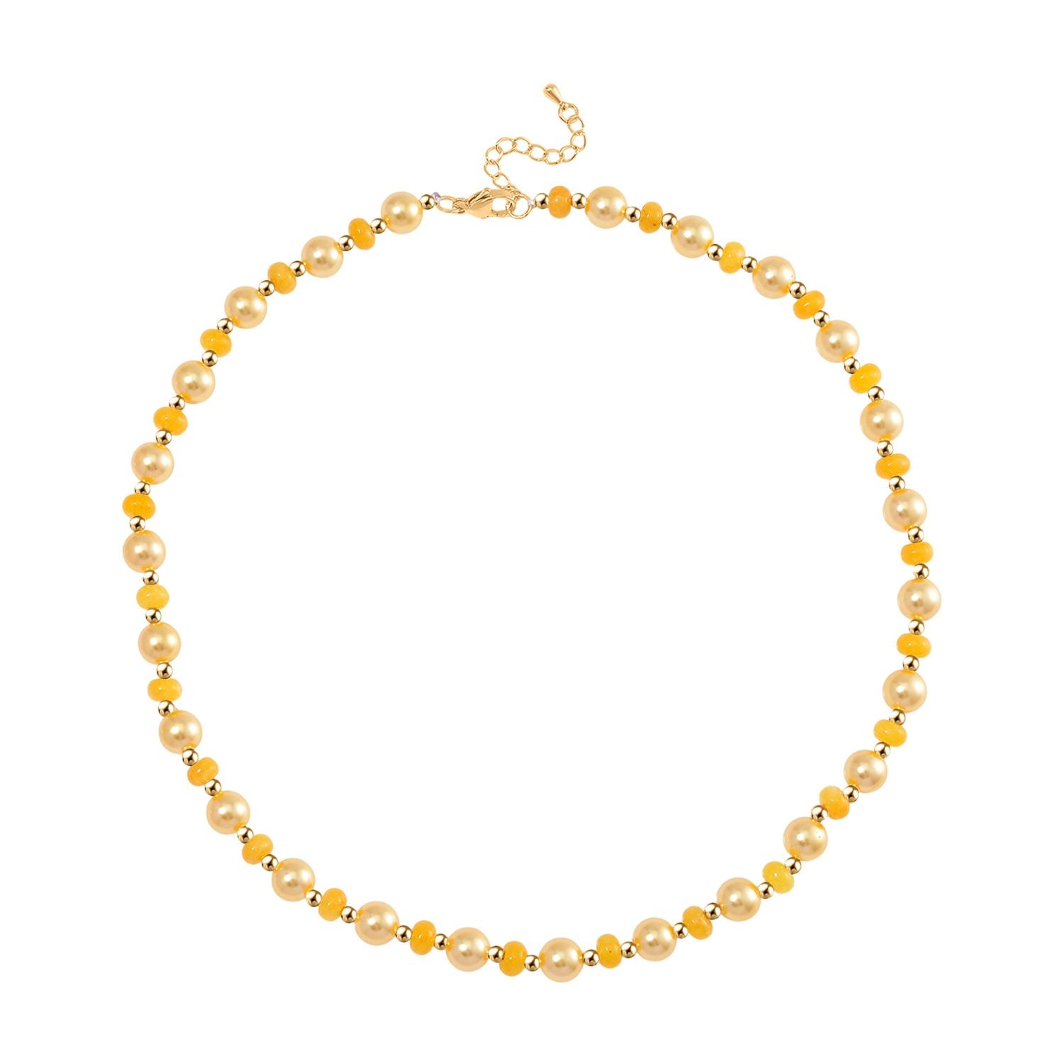 Goldene Muschelkernperle (7-9 mm) und gelbe Achat Halskette, 45+5cm, Legierung vergoldet