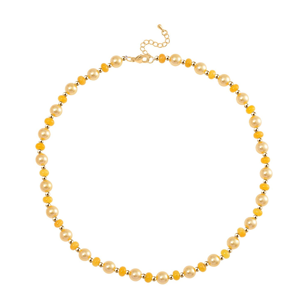 Goldene Muschelkernperle (7-9 mm), Gelber Achat Halskette ca. 45 cm+ 5 cm Extender, vergoldet