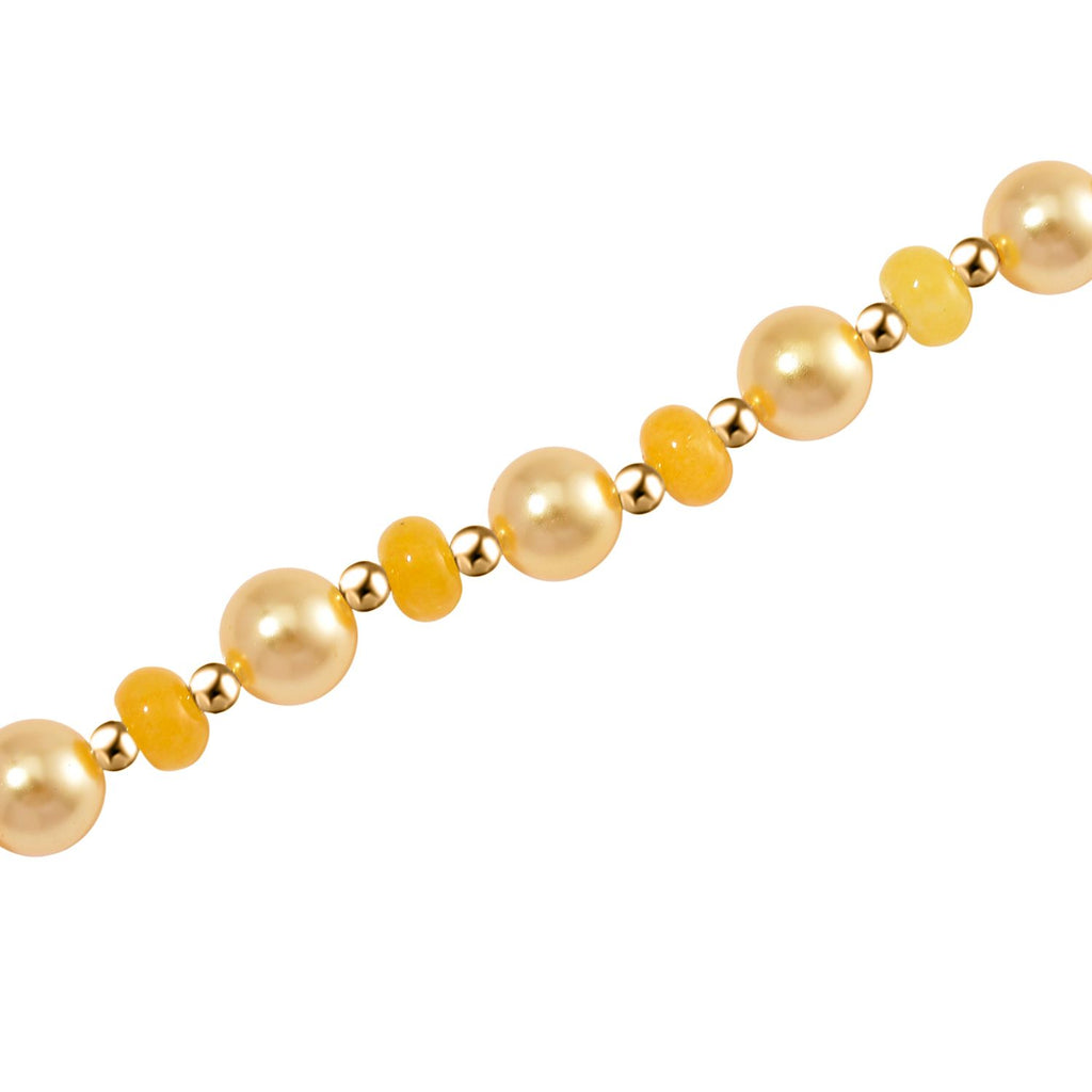Goldene Muschelkernperle (7-9 mm), Gelber Achat Halskette ca. 45 cm+ 5 cm Extender, vergoldet