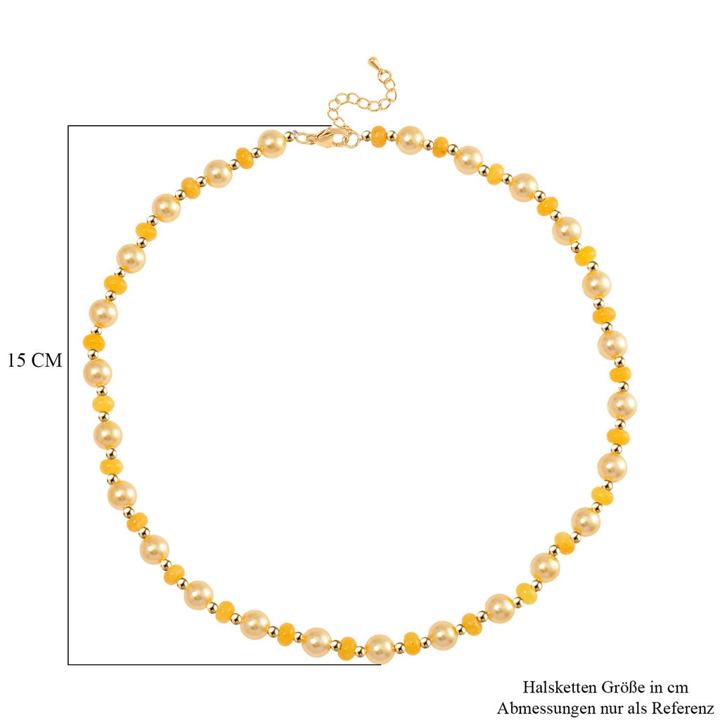 Goldene Muschelkernperle (7-9 mm), Gelber Achat Halskette ca. 45 cm+ 5 cm Extender, vergoldet
