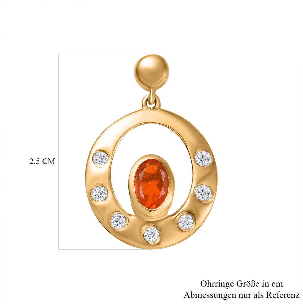 AAA Blaze-Feueropal, Weißer Zirkon Ohrringe 925 Silber 750 Gelbgold Vermeil ca. 0,97 ct.