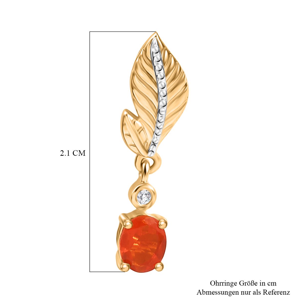 Blaze Feuer Opal, Weißer Zirkon Ohrringe 925 Silber 750 Gelb Vergoldet ca. 0.60 ct