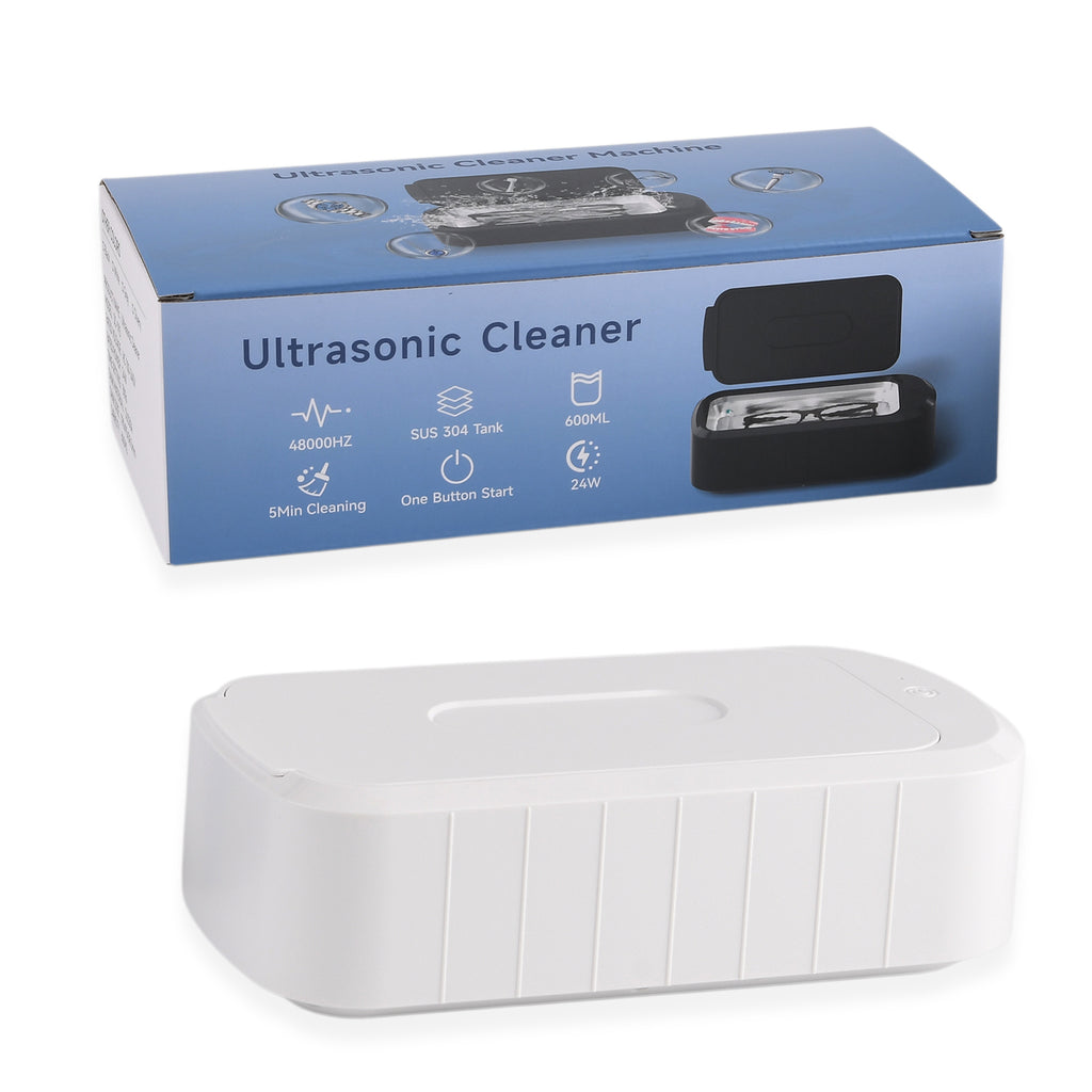 Ultraschall-Reinigungsgerät aus ABS und Edelstahl, 600 ml, 48.000 Hz, Weiß, 24,55 x 12 x 7 cm