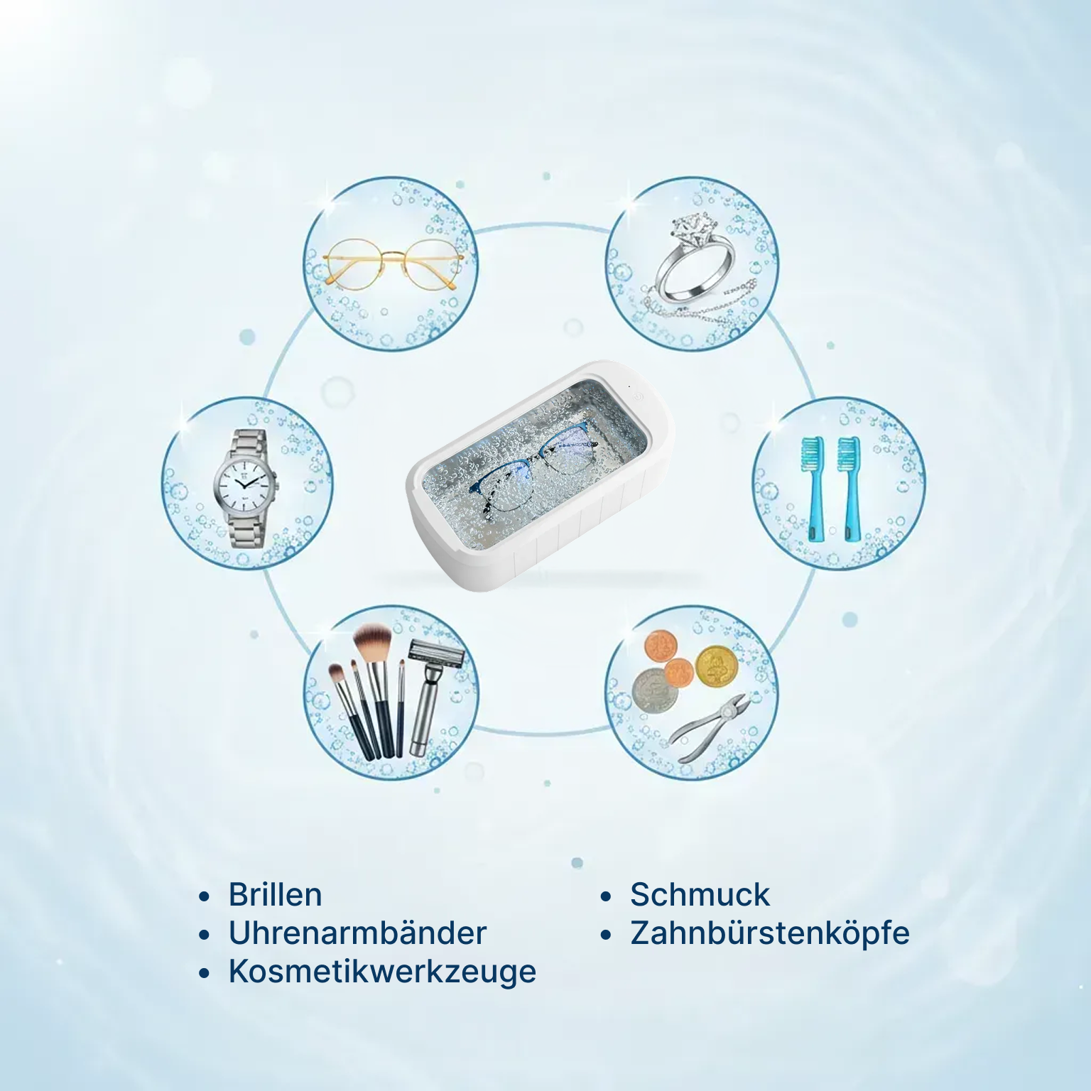 Ultraschall-Reinigungsgerät aus ABS und Edelstahl, 600 ml, 48.000 Hz, Weiß, 24,55 x 12 x 7 cm