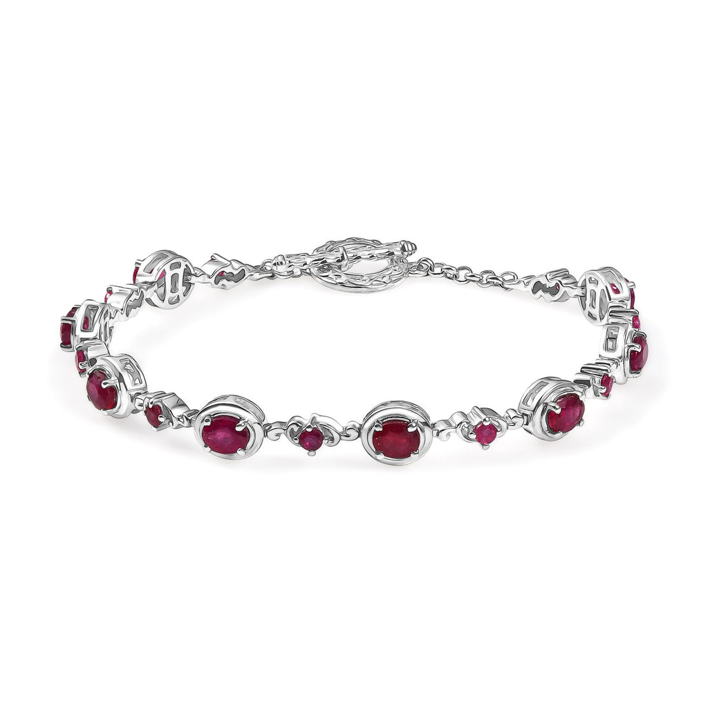Afrikanischer Rubin (Fissure gefüllt) Armband ca. 19 cm 925 Silber rhodiniert ca. 5,07 ct.