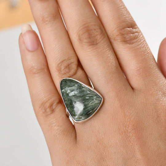 Sibirischer Seraphinite Ring 925 Silber rhodiniert ca. 16,35 ct