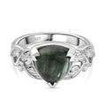 Viktorianische Blüte - Sibirischer Seraphinite, Weißer Zirkon Ring 925 Silber rhodiniert (Größe 16.00) ca. 3.80 ct