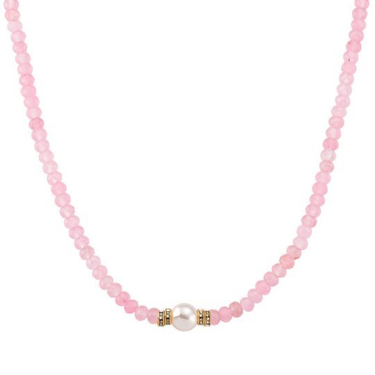 Muschelkernperle (9-11 mm) Halskette mit Rosenquarz, verstellbar 40.5 cm +10 cm Extender, goldfarben