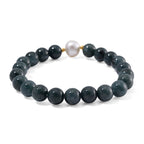 Weiße Edison Perle (10-12 mm), Natürlicher Olmek Jadeit Armband, Flexibles, 925 Silber vergoldet