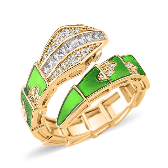 Weißer Zirkonia Ring Messing emailliert (Größe 17.00) Grün