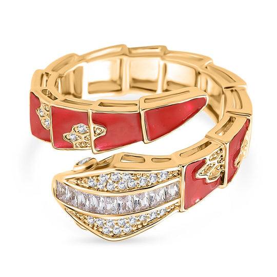 Weißer Zirkonia Ring Messing emailliert (Größe 17.00) Rot