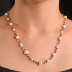 Premium Weiße Süßwasser Perle, Mehrfarbig Edelsteine Halskette ca. 60 cm 925 Silber Rhodiniert 89.00 ct
