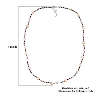 Premium Weiße Süßwasser Perle, Mehrfarbig Edelsteine Halskette ca. 60 cm 925 Silber Rhodiniert 89.00 ct
