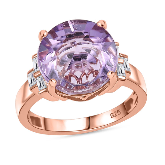 Zeitlose Art Kollektion - AA Rose De France Amethyst, Weißer Zirkon Ring 925 Silber 750 rosévergoldet (Größe 19.00) ca. 6.58 ct
