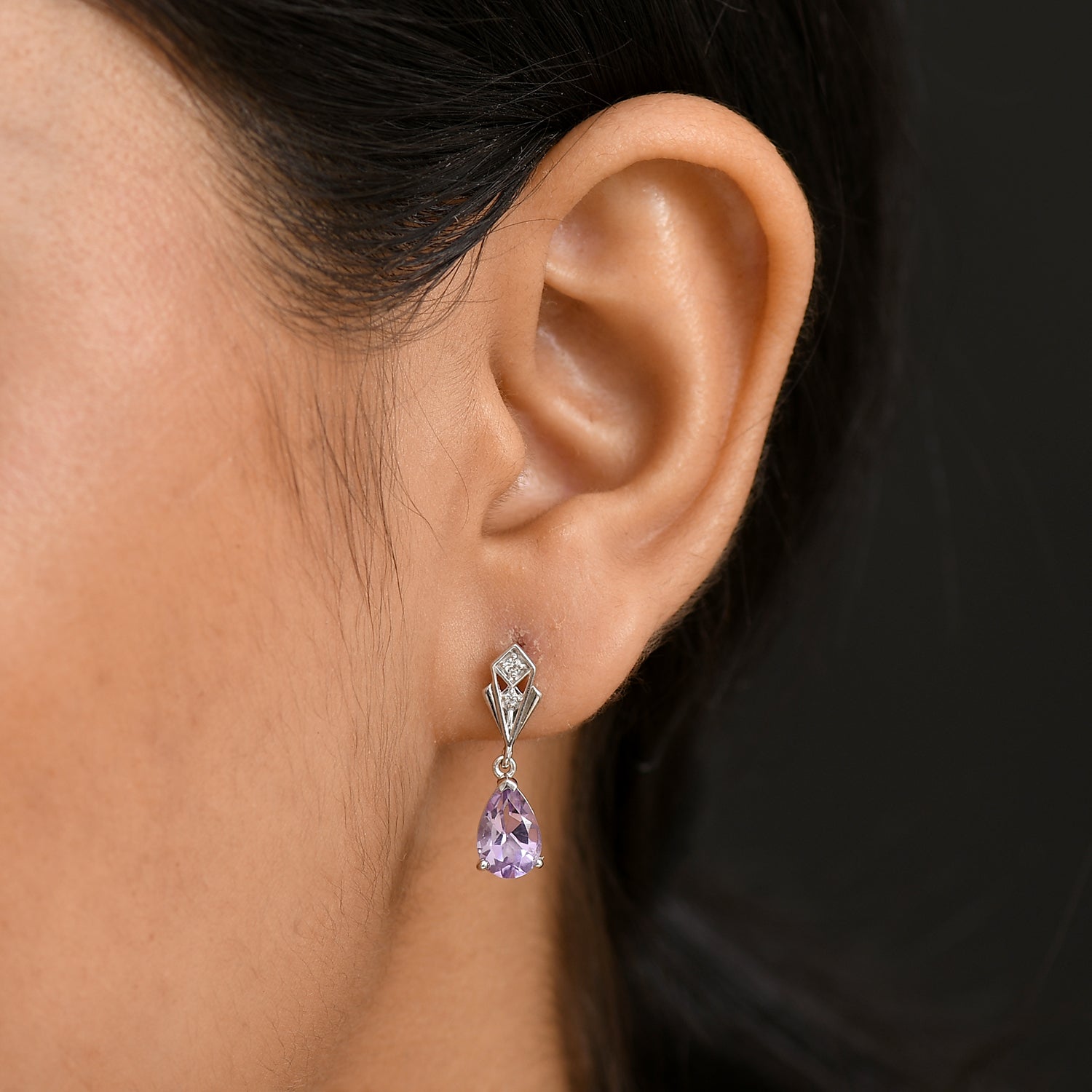 Zeitlose Art Kollektion - AA Rose De France Amethyst, Weißer Zirkon Ohrringe 925 Silber platiniert ca. 2.39 ct