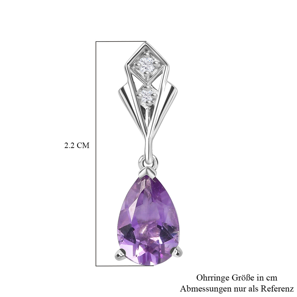 Zeitlose Art Kollektion - AA Rose De France Amethyst, Weißer Zirkon Ohrringe 925 Silber platiniert ca. 2.39 ct