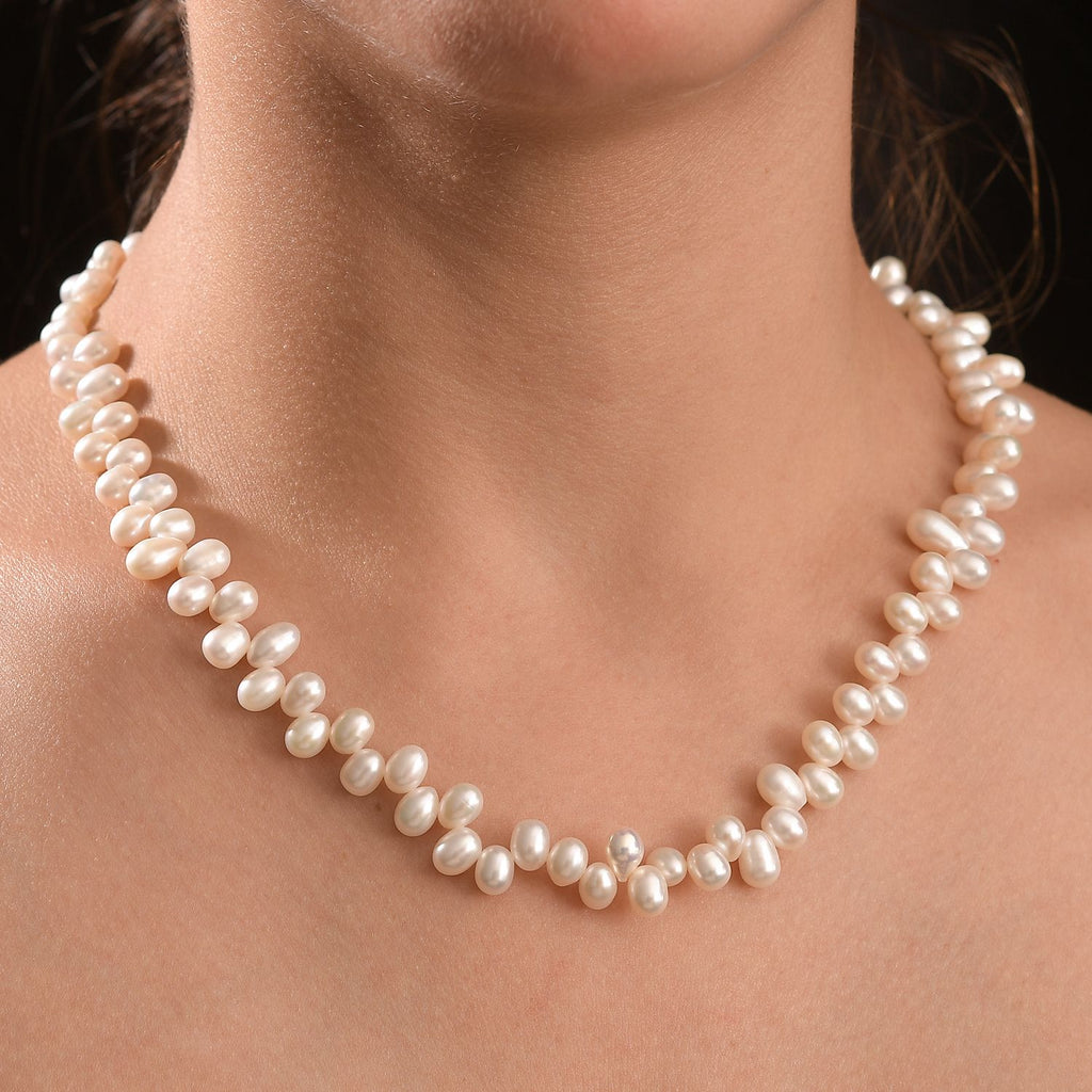 Weiße Süßwasser Perle Halskette ca. 45 cm 925 Silber rhodiniert 162.00 ct