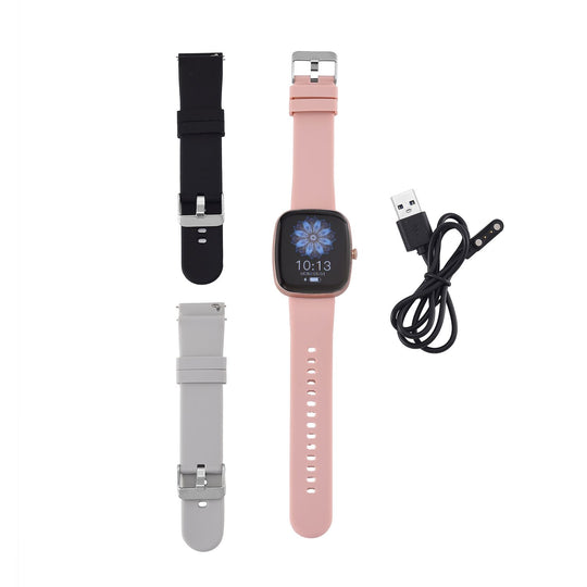 V510 4er set Smartwatch, 1x Smartwatch, 3x Wechselarmbänder, Wasserdichtes Gehäuse, Silikonband, Rosa
