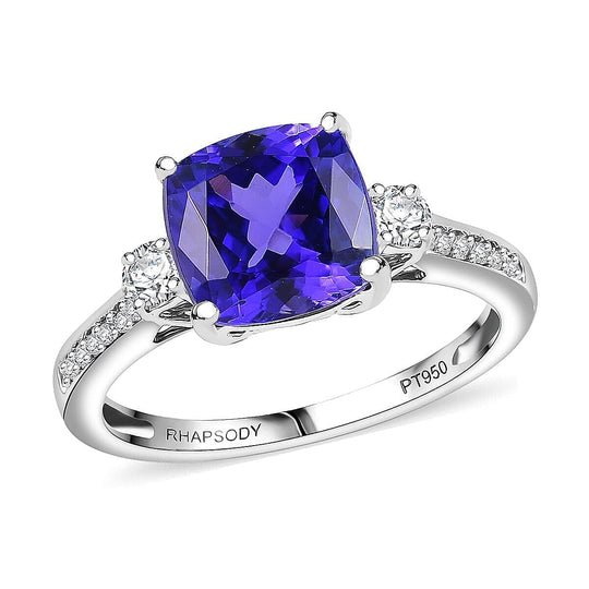 Rhapsody AAAA Tansanit, Weißer Diamant Ring 950 Platin (Größe 17.00) (10-15 Werktage Lieferzeit) ca. 3,70 ct