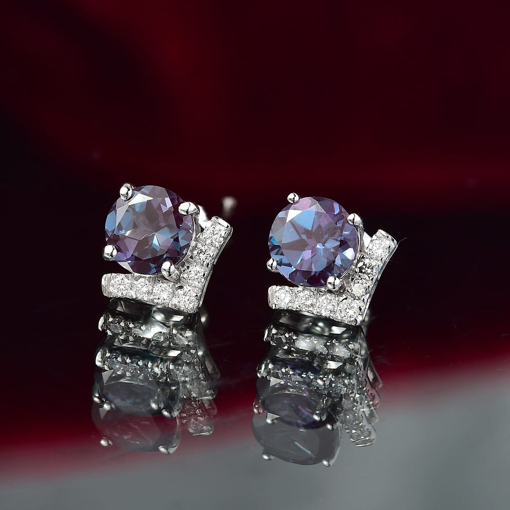 LUXURIANT zertifizierte und geprüfte AAA Labor Alexandrit und SI-GH Labor Diamant Ohrringe in 417 Weißgold - 4,20 ct.