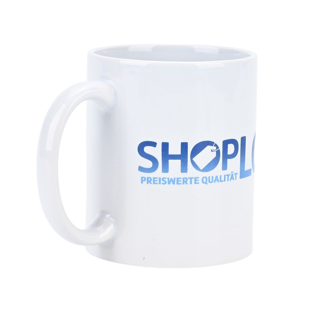 Keramik-Tassen-Set mit Löffel und ShopLC-Logo, 8x9,5 cm (Tasse), 12 cm (Löffel), Weiß