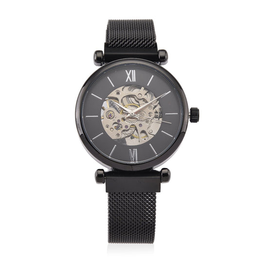 GENOA TIME V2 Automatik-Mechanische Uhr, 37mm, IPG-Beschichtung, Weißes Sonnenschliff-Zifferblatt, Edelstahl-Mesh-Armband mit Magnetverschluss, Edelstahl-Gehäuseboden mit Glas, Wasserdicht, Blau