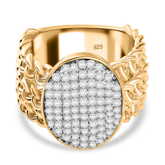 Moissanit Ring, 925 Silber 750 Gelbgold Vermeil - 0,83 ct.