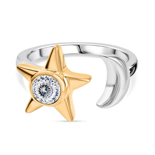 D'Joy 100 Facetten Moissanit Ring 925 Silber platiniert und vergoldet (Größe 18.00) ca. 0,49 ct