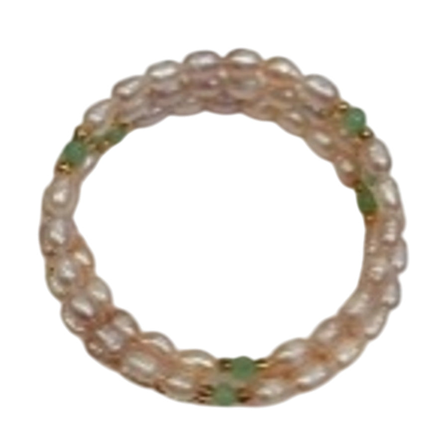 Pfirsich-Süßwasser Perle, Grüne Jade Armband ca. 18 cm Reiner Edelstahl Standard