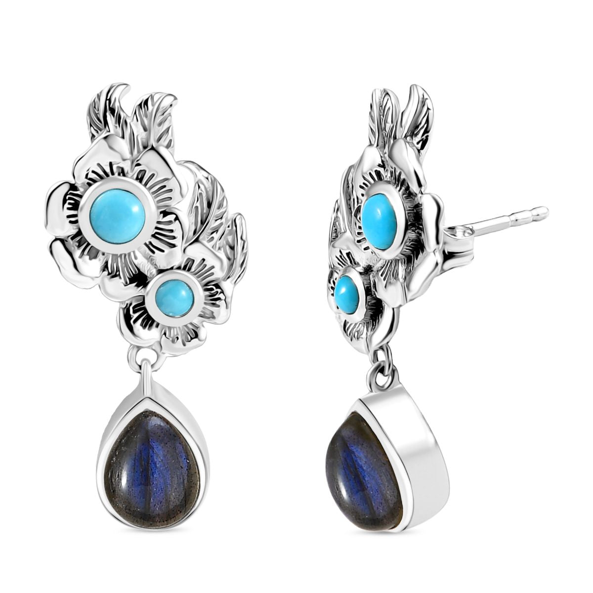 D joy AAA Labradorit, Sleeping Beauty Türkis Ohrringe 925 Silber rhodiniert ca. 3.36 ct