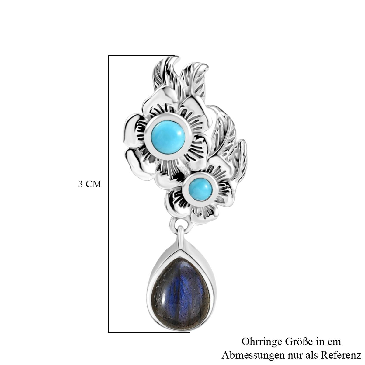 D joy AAA Labradorit, Sleeping Beauty Türkis Ohrringe 925 Silber rhodiniert ca. 3.36 ct
