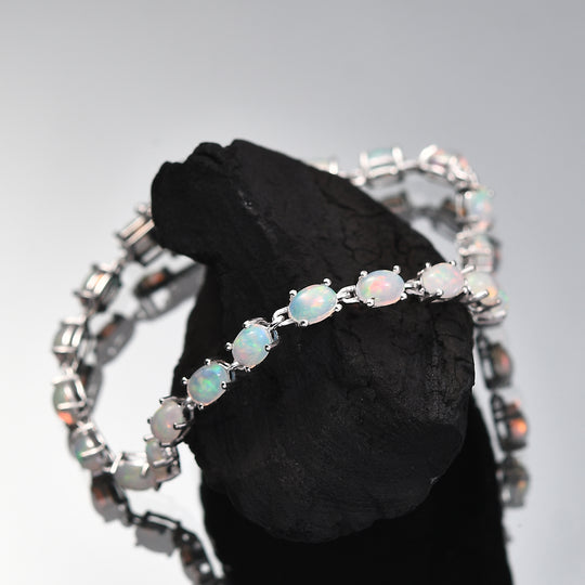 AA Natürlicher, äthiopischer Welo Opal Armband ca. 20 cm 925 Silber rhodiniert ca. 6,62 ct.