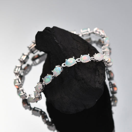 AA Natürlicher, äthiopischer Welo Opal Armband ca. 20 cm 925 Silber rhodiniert ca. 6,62 ct.
