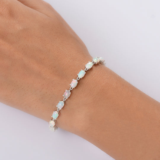 AA Natürlicher, äthiopischer Welo Opal Armband ca. 20 cm 925 Silber rhodiniert ca. 6,62 ct.