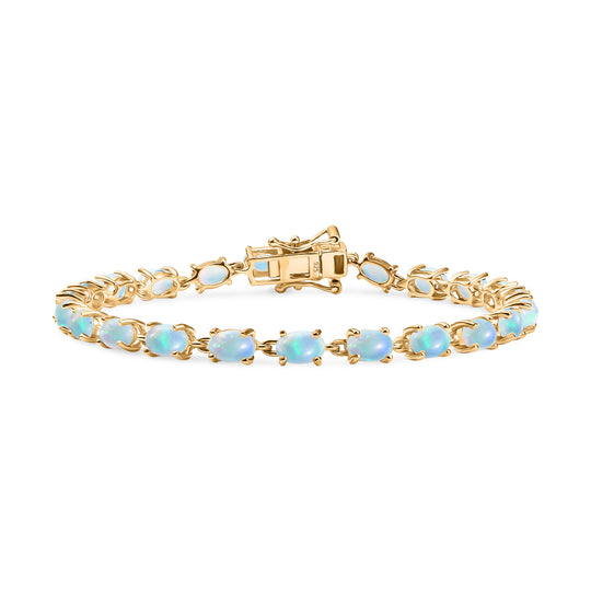 AA Natürlicher, äthiopischer Welo Opal Armband ca. 20 cm 925 Silber vergoldet ca. 6,62 ct.