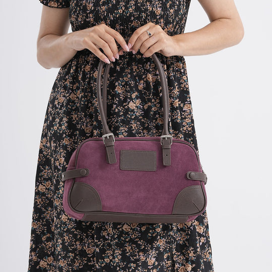 Handtasche aus Echtleder, 34 x 12 x 19 cm, Purpurrot