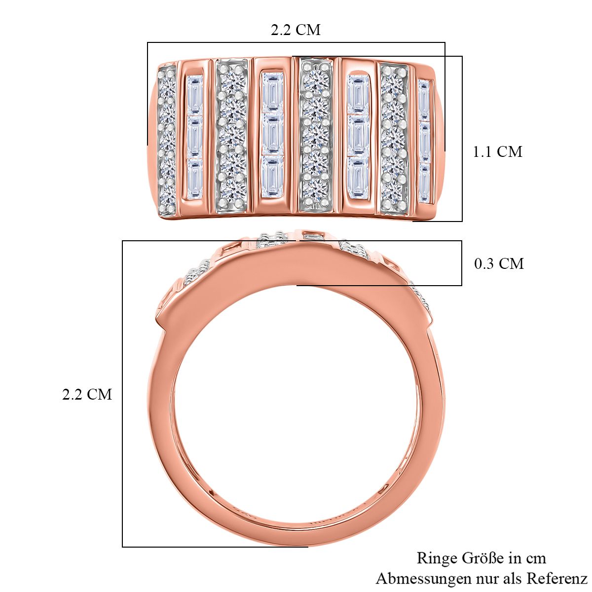 Rhodium-Überzug und 750 Roségold Vermeil