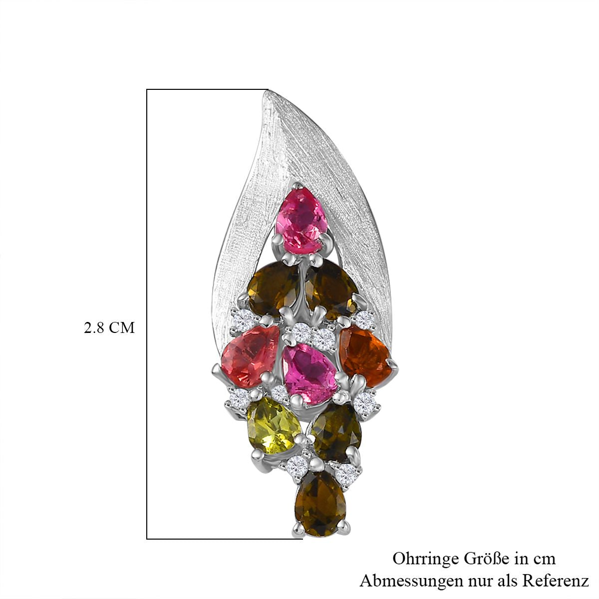 Aurora-Knospen-Mehrfarbig-Turmalin, Weißer Zirkon Ohrringe 925 Silber rhodiniert ca. 2,89 ct.