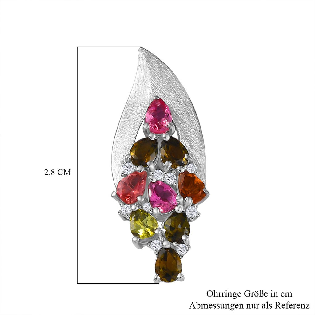 Aurora-Knospen-Mehrfarbig-Turmalin, Weißer Zirkon Ohrringe 925 Silber rhodiniert ca. 2,89 ct.