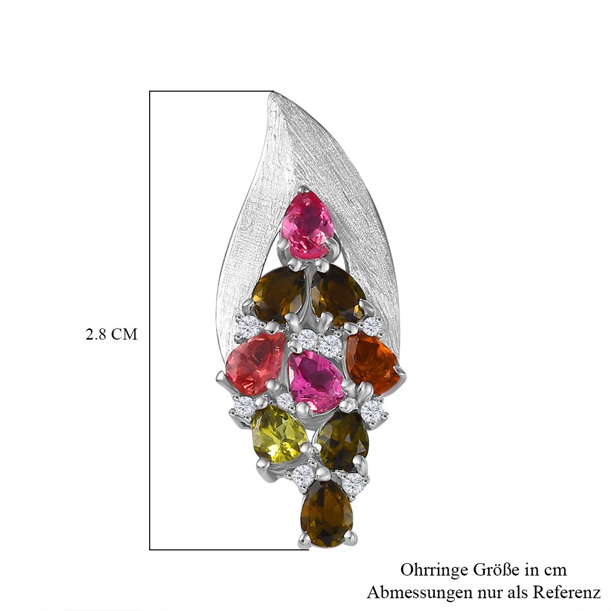 Aurora-Knospen-Mehrfarbig-Turmalin, Weißer Zirkon Ohrringe 925 Silber rhodiniert ca. 2,89 ct.