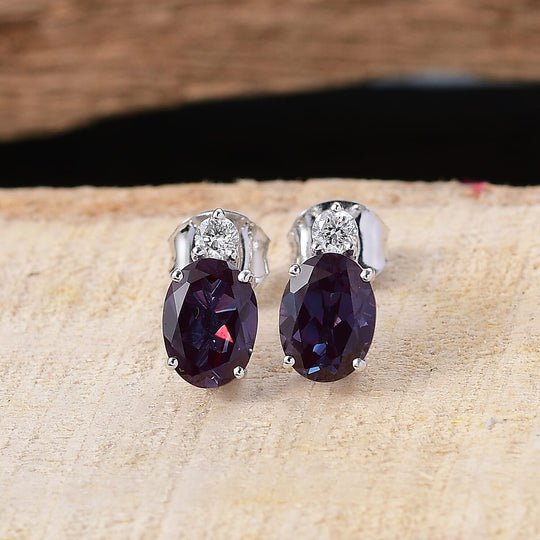 LUXURIANT zertifizierte und geprüfte AAA Labor Alexandrit und SI-GH Labor Diamant Ohrringe in 417 Weißgold - 3 ct.