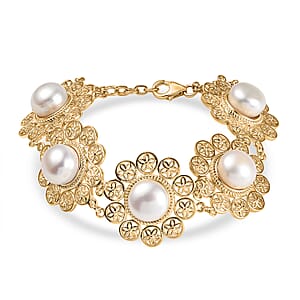 D'Joy Süßwasser Perle (11 mm) Armband ca. 18.5 cm 925 Silber 750 Gelbgold vermeil