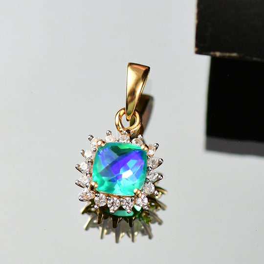 Pfau Quarz Triplette, Weißer Zirkon Anhänger 925 Silber ca. 1.44 ct