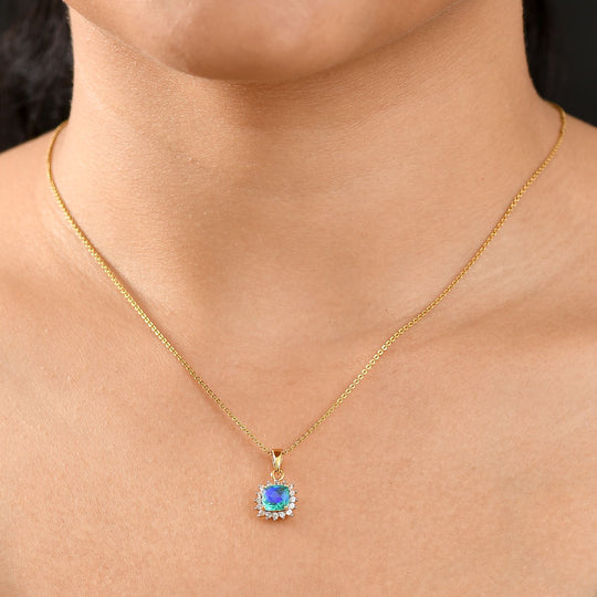 Pfau Quarz Triplette, Weißer Zirkon Anhänger 925 Silber ca. 1.44 ct