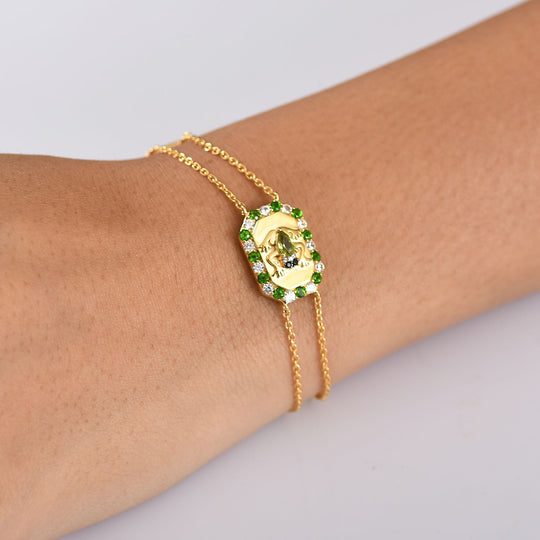 Giuseppe Perez AA Peridot, Weißer Zirkon Armband ca. 19 cm 925 Silber 750 Gelbgold Vermeil ca. 1.35 ct