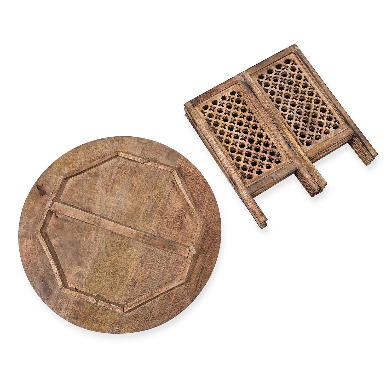 NAKKASHI Tisch Mangoholz handgeschnitzt sechseckig 68 x 68 x 49 cm Burnt-Finish