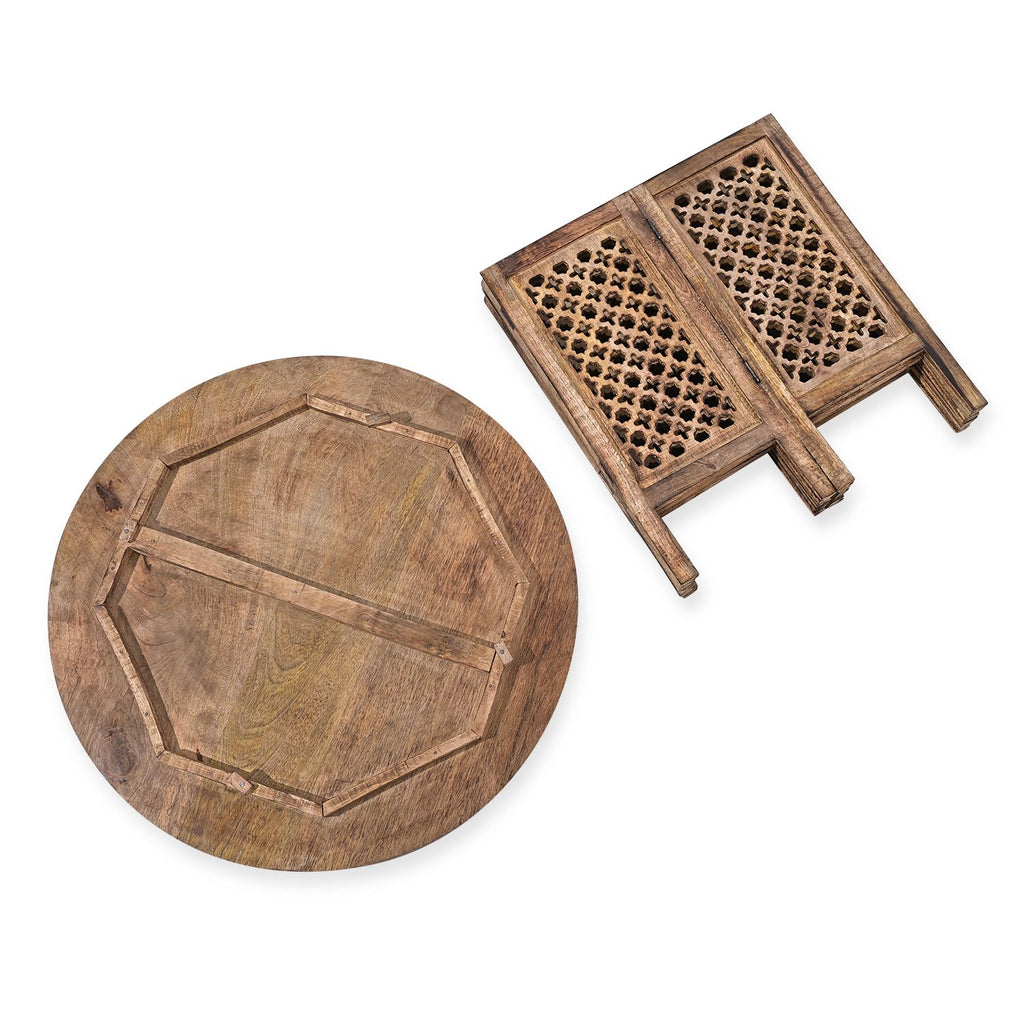 NAKKASHI Tisch Mangoholz handgeschnitzt sechseckig 68 x 68 x 49 cm Burnt-Finish