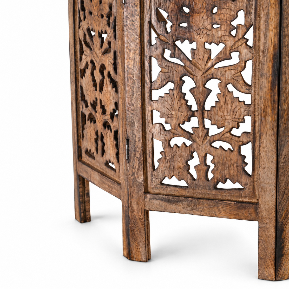 NAKKASHI Tisch Mangoholz handgeschnitzt sechseckig 68x68x49cm, Burnt-Finish