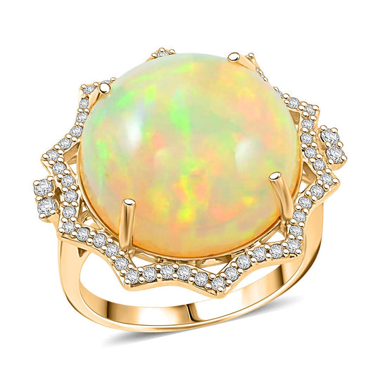 LUXORO AAA Natürlicher, äthiopischer Welo Opal, Weißer Diamant Ring 417 Gold (Größe 18.00) ca. 11,20 ct