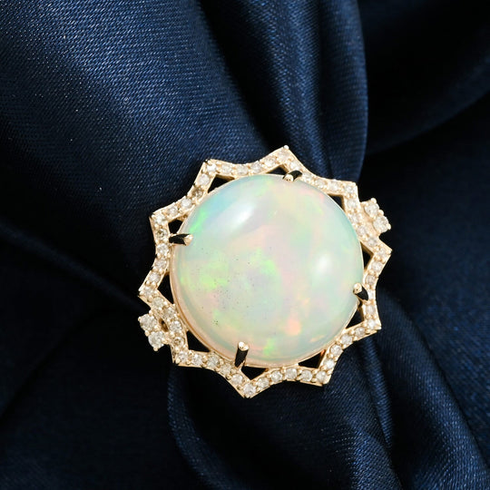 LUXORO AAA Natürlicher, äthiopischer Welo Opal, Weißer Diamant Ring 417 Gold (Größe 18.00) ca. 11,20 ct